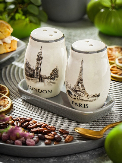 Набор для специй керамика, 3 шт, серый, Daniks, Фьюжн