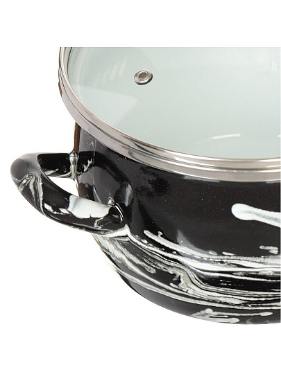 Кастрюля эмалированная сталь, 3 л, крышка стекло, сферический, Сантэкс, Шейк черно-белая, 1-2430111, индукция