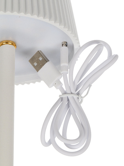 Светильник настольный на подставке, USB+адаптер, белый, абажур белый, A010109, 35 см