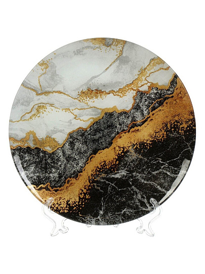 Тарелка обеденная, стекло, 23 см, круглая, Флюид, Daniks, черная