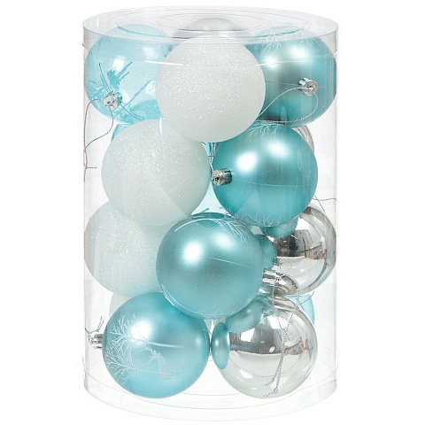 Елочный шар 16 шт, голубой, 8 см, пластик, SY18CBB-198