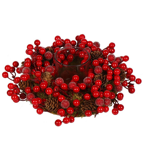 Подсвечник 1 свеча, 24 см, с ягодами, для свечи до 9 см, SYSGZSA-4623021