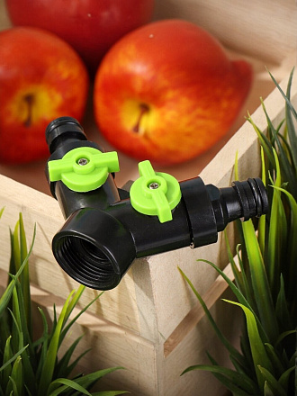 Распределитель для шланга 2-х канальный, с регулировкой подачи воды, быстросъемный, на кран с наружной резьбой 3/4