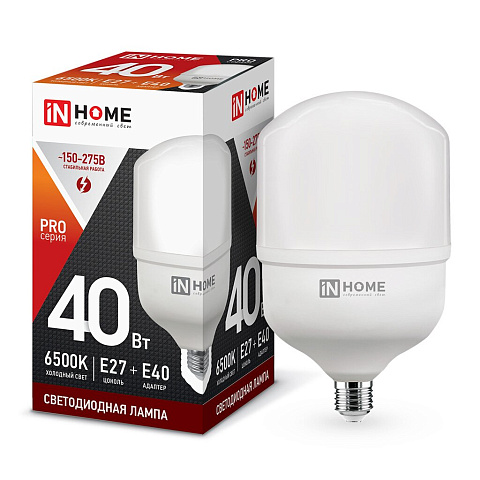 Лампа светодиодная E27, 40 Вт, 230 В, цилиндрическая, 6500 К, свет холодный синий, In Home