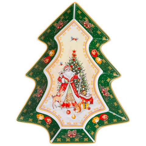 Блюдо-елка фарфор, сервировочное, фигурное, 21х26х3 см, зеленое, Дед Мороз, Lefard, 85-1752