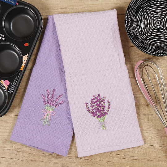 Набор полотенец кухонных 2 шт, 40х60 см, вафельный, Bella Carine, Лаванда, лавандовый, фиолетовый, Турция, FTS-P2-2