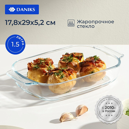 Форма для запекания стекло, 17.8х29х5.2 см, 1.5 л, прямоугольная, Daniks, HSAP15LN
