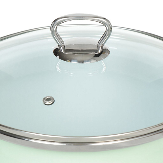 Кастрюля эмалированная сталь, 5 л, крышка стекло, сферический, Сантэкс, Слм, 1-2450111, салатовый ментол, индукция