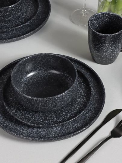 Сервиз столовый керамика, 16 предметов, на 4 персоны, Millimi, 824-184, черный
