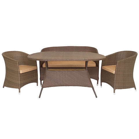Мебель садовая Верона искусственный ротанг CV003 (стол, 2 кресла, диван), коричневый