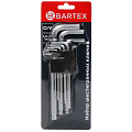 Набор ключей имбусовых, шестигранник, 9 предметов, Bartex, 1.5-10 мм, CrV сталь, удлиненные с HEX шаром, пластиковый держатель - фото 3