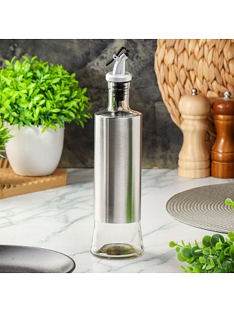 Бутылка для масла, стекло, металл, 500 мл, с дозатором, Y4-8709
