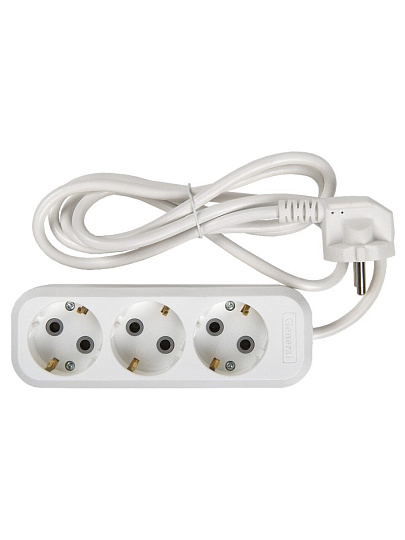 Удлинитель бытовой 3 гнезда, 1.5 м, ПВС, 3х1 мм², с заземлением, 10 А, 3500 Вт, General Lighting Systems, 470092