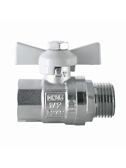 Кран для воды, 1/2'', г-ш, латунь, ручка-бабочка, DN 15, никель, STI