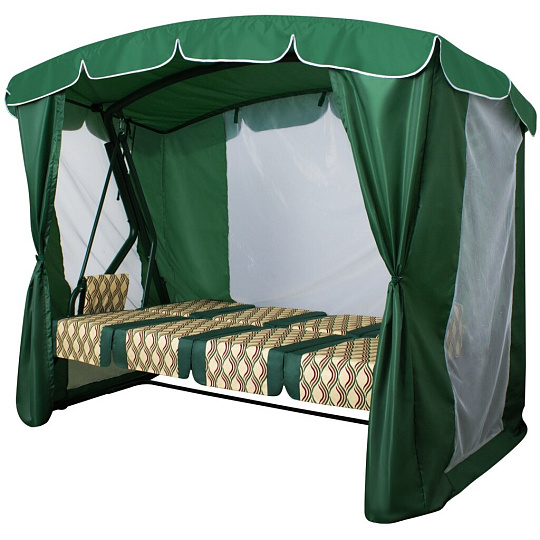 Качели садовые 4-местные, 232х125х195 см, 380 кг, Arno, Оазис Люкс+, раскладываются в кровать, с москитной сеткой, зеленые, полусоты, 2016-КД- 40/Л+, металл
