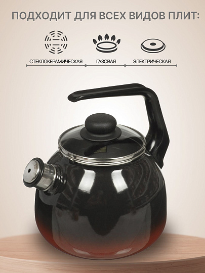 Чайник сталь, эмалированное покрытие, 3 л, со свистком, ручка консольная, СтальЭмаль, Кармен, 4с209я