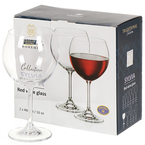 Бокал для вина, 460 мл, стекло, 2 шт, Bohemia, SYLVIA, 91L/4S415/0/00000/460-264