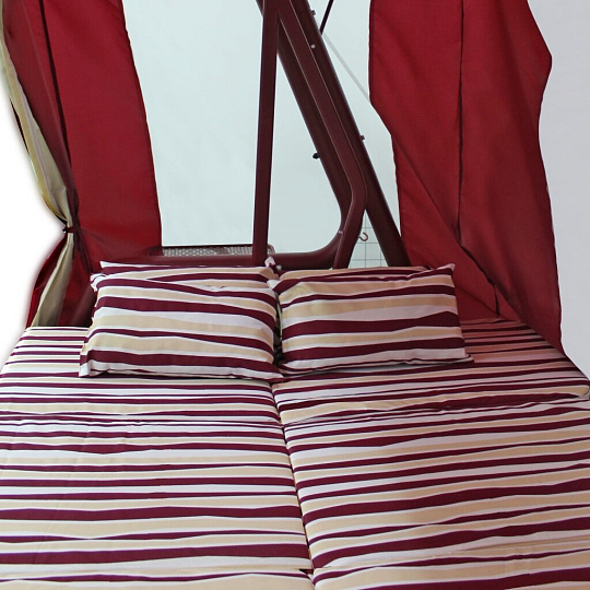 Качели садовые 4-местные, 265х143х195 см, 400 кг, Arno, Элит Люкс+, раскладываются в кровать, с москитной сеткой, бордо, 2016-КД-41/Л+, металл