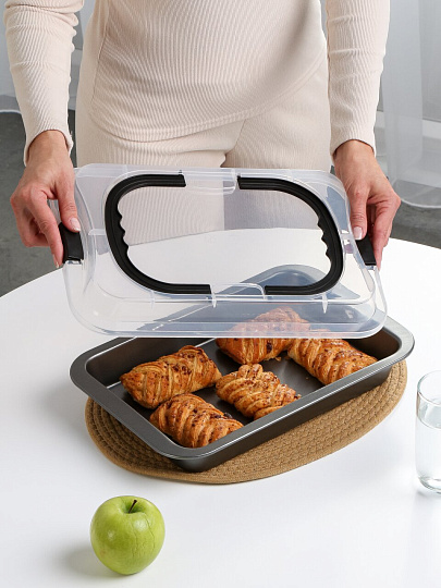 Форма для запекания сталь, 24.7х36.5х4.7 см, 2.8 л, антипригарное покрытие, прямоугольная, с пластиковой крышкой, Regent Inox, Linea Easy, 93-CS-EA-2-07