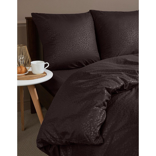 Постельное белье 2-спальное, простыня 180х210 см, 2 наволочки 70х70 см, пододеяльник 175х215 см, Amore Mio, мако-сатин, Fast коричневый