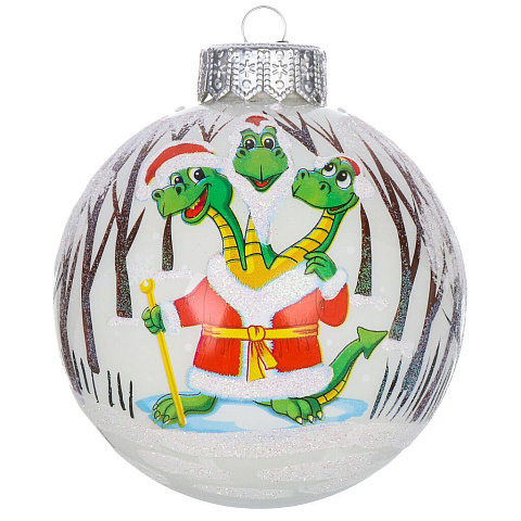 Елочный шар Змей Горыныч Дед Мороз, 10 см, стекло, КУ-100-234060