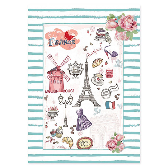 Полотенце кухонное вафельное, 45х60 см, Текстильная лавка, Парижанка на бирюзовом фоне, в ассортименте, Россия, 1666/1