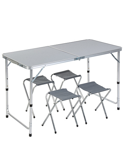 Стол складной 120х60х70 см, 4 стула, прямоугольный, металл, столешница МДФ, серый