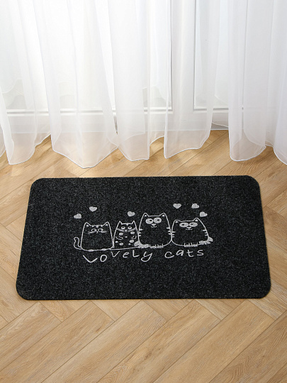 Коврик влаговпитывающий 60х90 см, прямоугольный, серый, Велюр Четыре кота, ComeForte, TCLR/W-1908