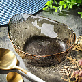 Салатник стекло, фигурный, 4 см, 0.2 л, отвод золотом, 16х12х4см, Графит, Y6-10079