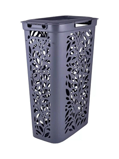 Корзина для белья, 40 л, 44х27.5х63.5 см, прямоугольная, пластик, серая, Полимербыт, Leaves, 434942500