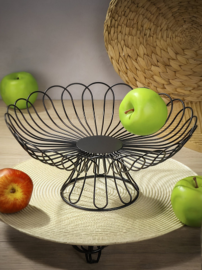 Ваза для фруктов, металл, на ножке, 32х15 см, Y4-7655, черная