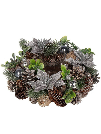 Подсвечник 1 свеча 24 см, с пуансеттией, SYSGZSA- 4623101