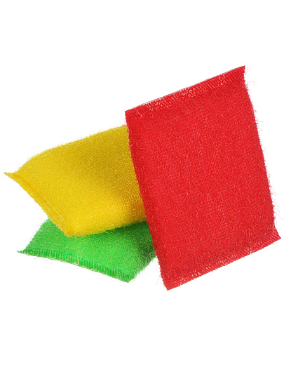 Губка для посуды 3 шт, Светофор, поролон, абразивная фибра, Аквамаг, МГП-001, разноцветная
