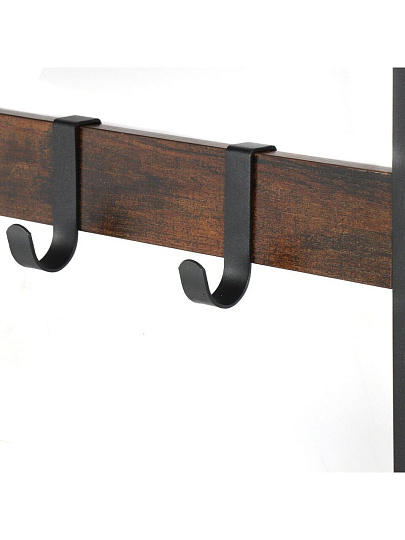 Вешалка настенная 10 крючков, с полкой, настенная, 65х30х42 см, ДСП, сталь, Лофт, LCR101B01, коричнево-черная