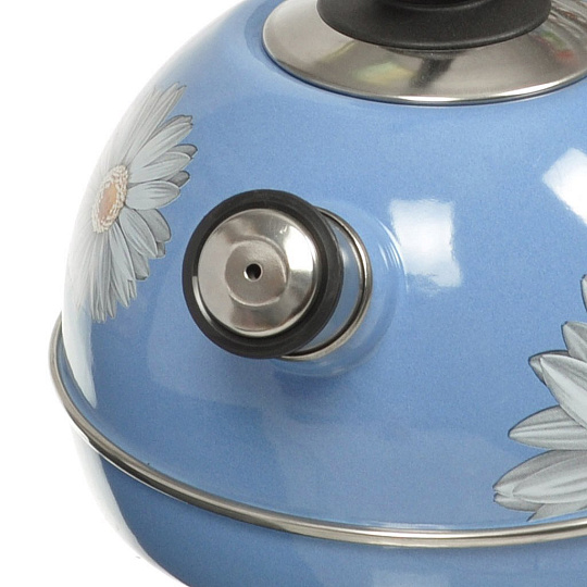 Чайник сталь, эмалированное покрытие, 3.5 л, со свистком, декор в ассортименте, ручка консольная, Рубин, Клубника с ромашкой, синий туман, T04/35/08/05/14