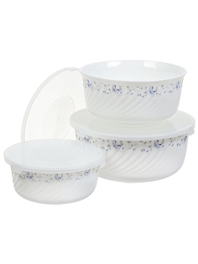 Салатник стеклокерамика, круглый, 3 шт, 9 см, 19, 16, 14 см, 0.5, 0.8, 1.4 л, с крышкой, Эдем, Daniks, W-3X1059/245501