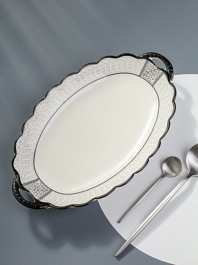 Блюдо керамика, овальное, 31 см, с ручками, RasheL, R-31101