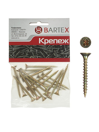 Саморез универсальный, диаметр 3х30 мм, 50 шт, оцинкованный, пакет, Bartex