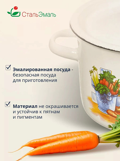 Кастрюля эмалированная сталь, 2.9 л, крышка сталь, цилиндрическая, СтальЭмаль, 1с16с/1, в ассортименте, индукция