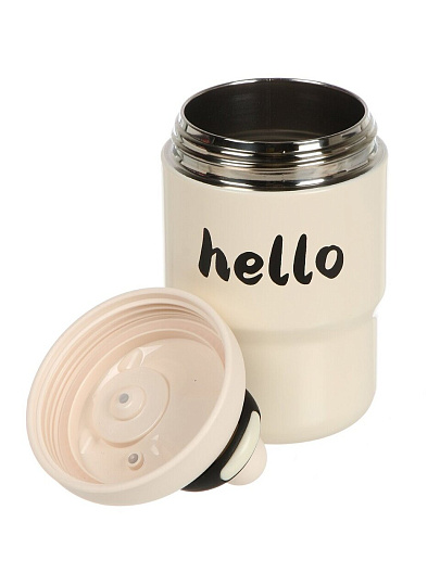 Термокружка нержавеющая сталь, 0.5 л, Hello, колба нержавеющая сталь, белая, Y4-9342