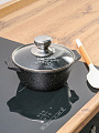 Кастрюля алюм, антиприг, 1 л, крыш стекло, Мечта, Гранит black, 41802