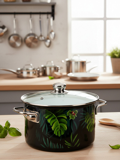 Набор посуды эмалированная сталь, 3 предмета, кастрюли 2.4,3.4,5 л, индукция, Керченский металлургический завод, Тропическая ночь-5-1-Элит