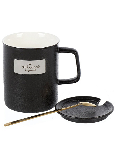 Кружка фарфор, 400 мл, Believe in yourself, с ложкой, 1760177-3