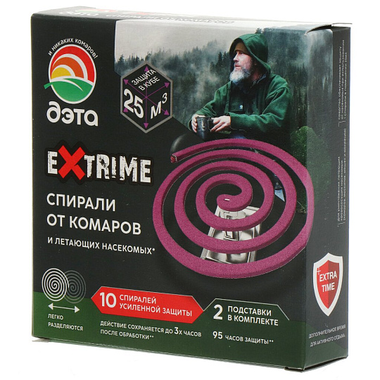 Репеллент от комаров, спираль, с подставками, Дэта, Extrime, 10 шт, 66700919