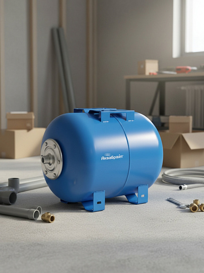 Гидроаккумулятор для насоса 1 '', 50 л, горизонтальный, сталь, синий, Аквабрайт, ГМ-50 Г