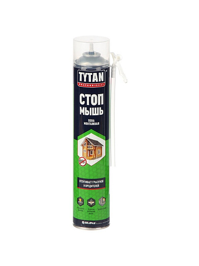 Пена монтажная Tytan, Стоп мышь, бытовая, 35 л, 750 мл, летняя, 18028