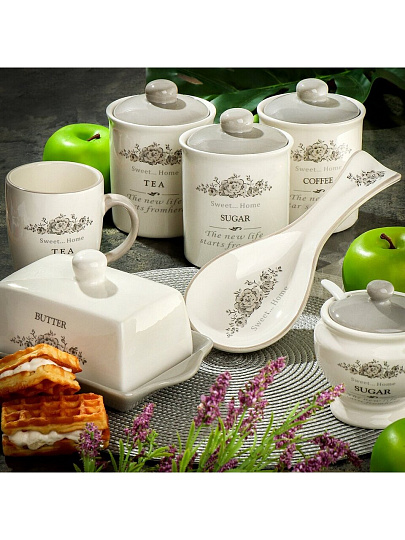 Сахарница 220 мл, доломит, с ложкой, Daniks, Классик, HC3D05-N1