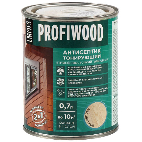 Антисептик Profiwood, для дерева, тонирующий, бесцвет, 0.6 кг