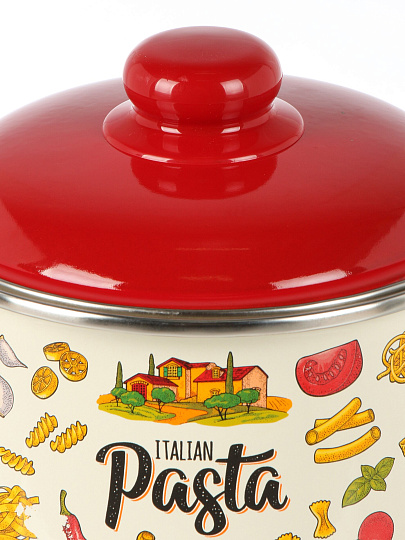 Кастрюля эмалированная сталь, 2 л, крышка сталь, коническая, Appetite, Pasta Italian, 1с45я, индукция