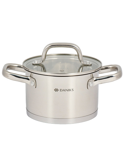 Кастрюля нерж, 2.1 л, с крыш, крыш стекло, Daniks, Рейн, индукц